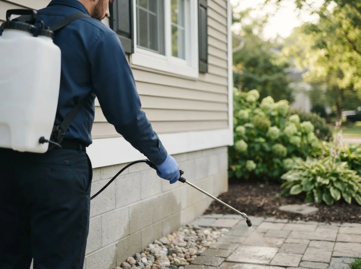 Pest control technician inspecting a home in Indiahoma, OK